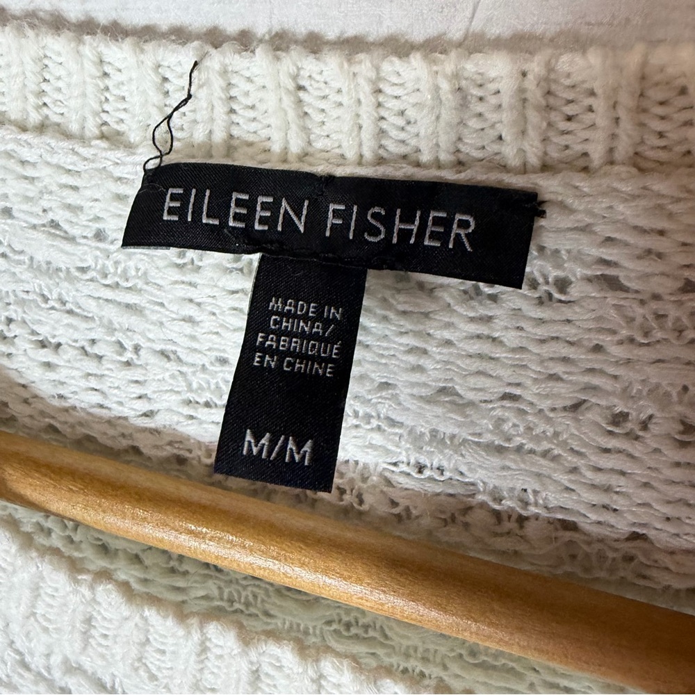 Eileen Fisher linen organic cotton blend white box top sweater Textured Medium - Picture 2 of 5